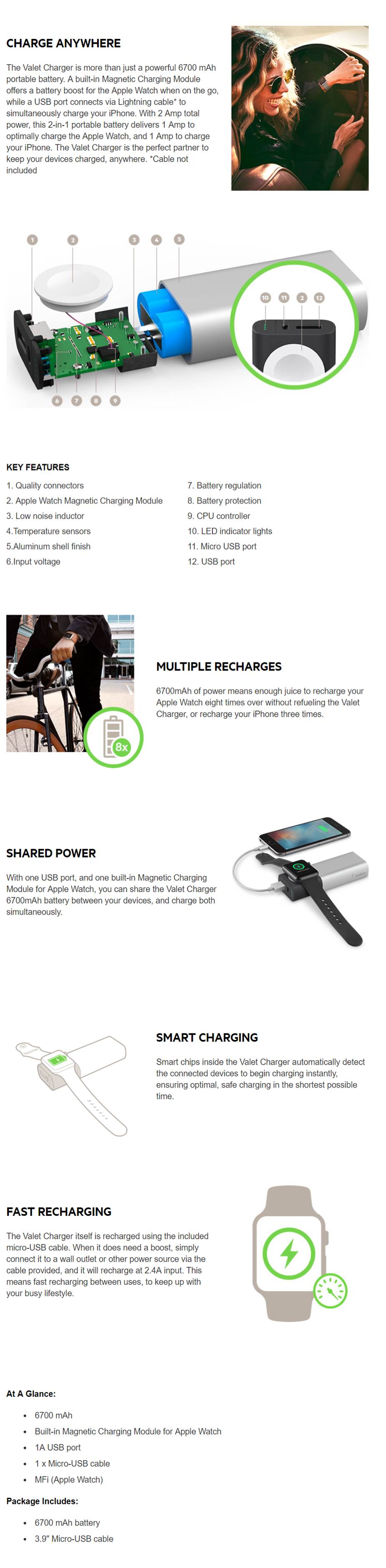 Belkin Valet Charger Power Pack 6700 mAh for Apple Watch + iPhone -  F8J201BTSLV | Mwave
