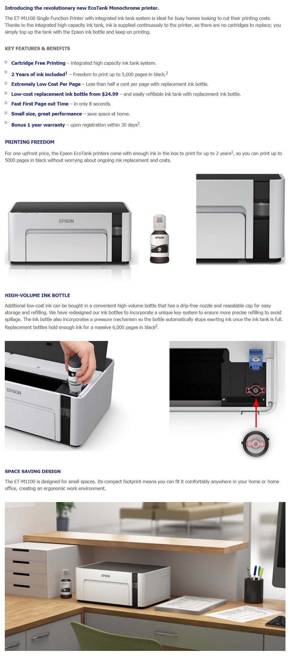epson m1100 ink price