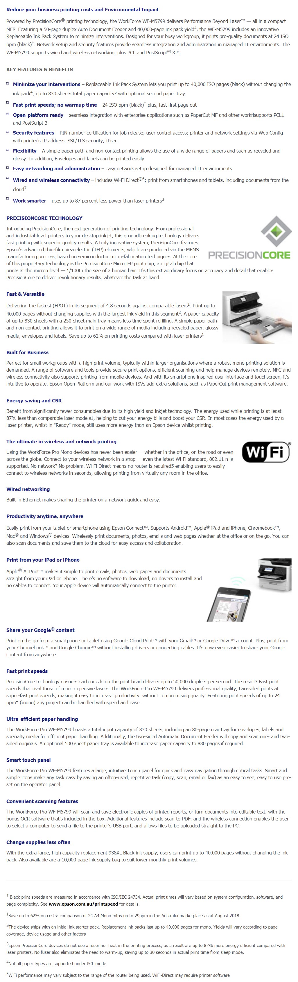 Epson WorkForce Pro WF-M5799 A4 Mono Wireless Inkjet Printer - Desktop Overview 1