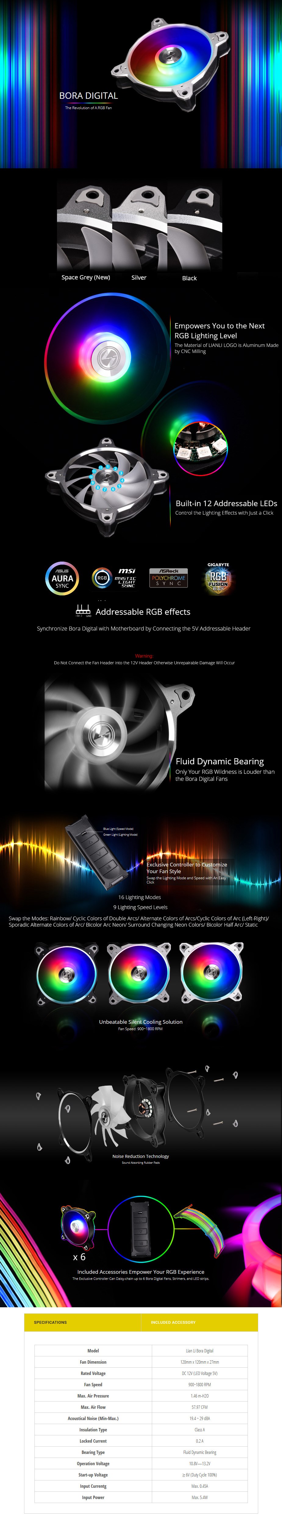 Lian-Li Bora Digital ARGB 120mm Case Fan - 3 Pack with Controller ...