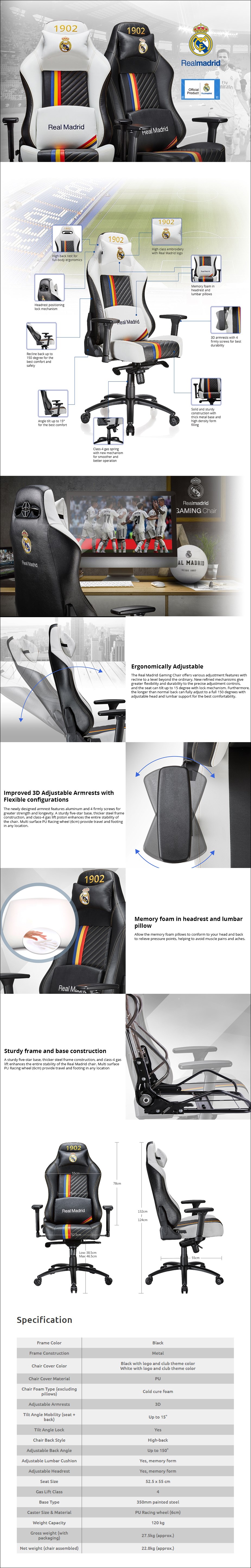 Tesoro Real Madrid Edition Gaming Chair - Black - Overview 1