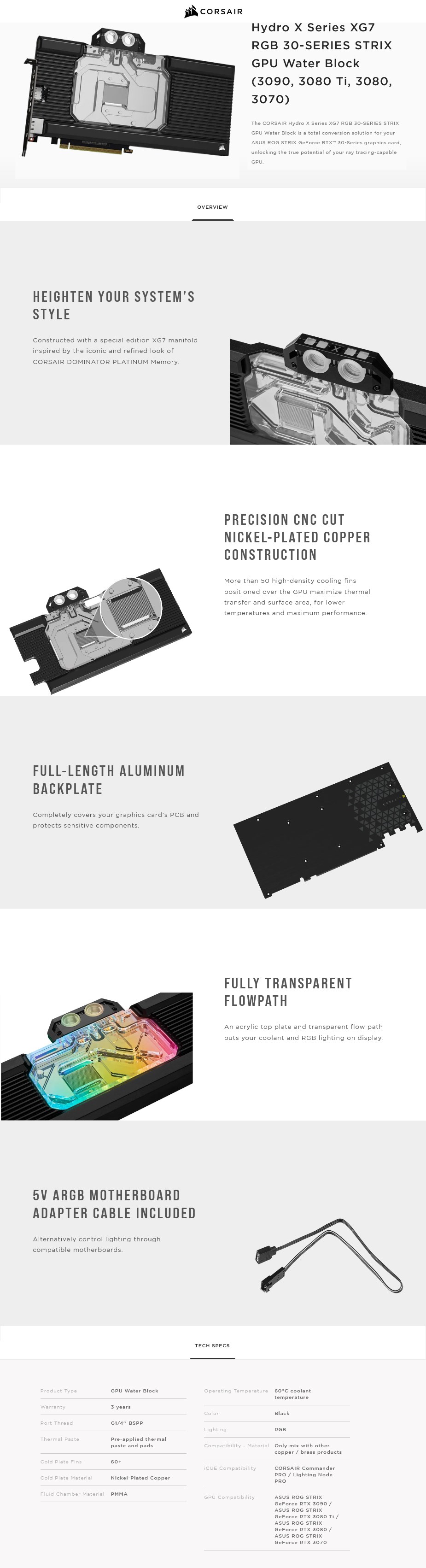  Hydro X Series XG7 RGB 30-SERIES STRIX GPU Water Block (3090,3080Ti,3080,3070) - Overview 1