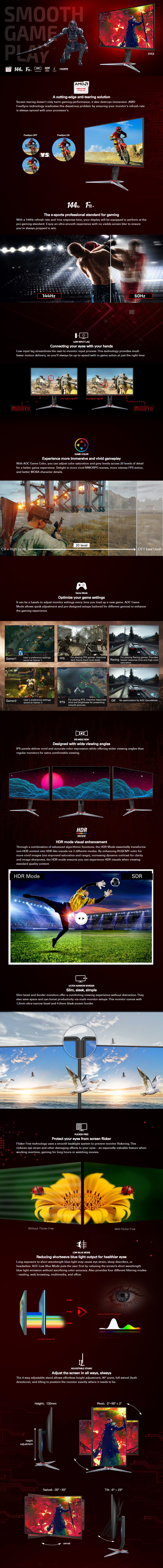 Aoc 24g2 23 6 Fhd 144hz Ips 1ms Hdr Freesync Gaming Monitor Virco Computer