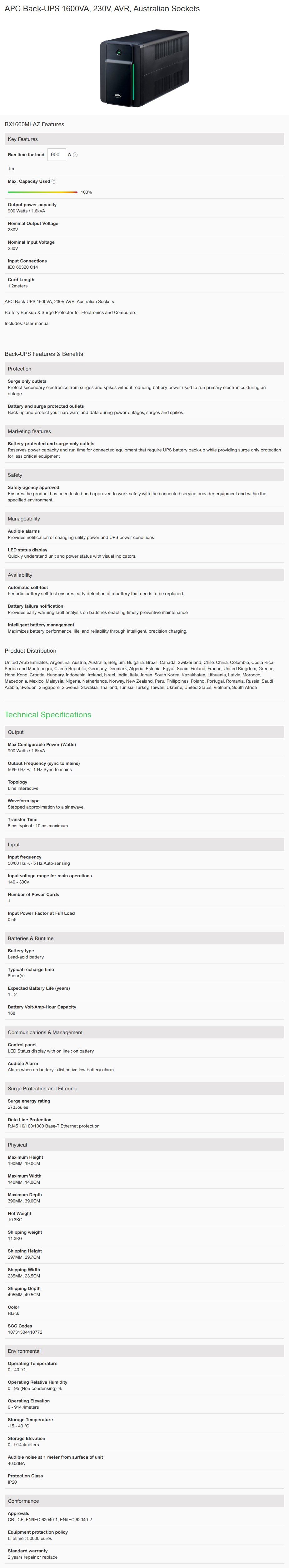 APC BX1600MI-AZ Back-UPS 1600VA, 230V UPS - Overview 1