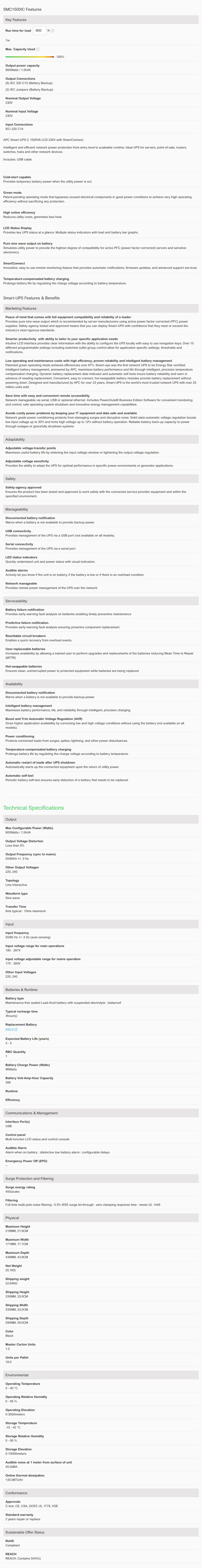 APC SMC1500IC Smart-UPS C 1500VA/900W Sinewave UPS with SmartConnect - Overview 2