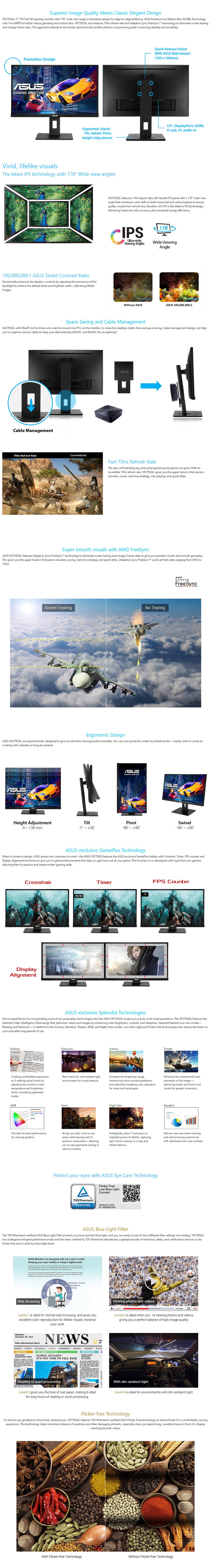 Asus Vp279qgl 27 75hz Full Hd 1ms Freesync Ips Gaming Monitor Vp279qgl Mwave Com Au