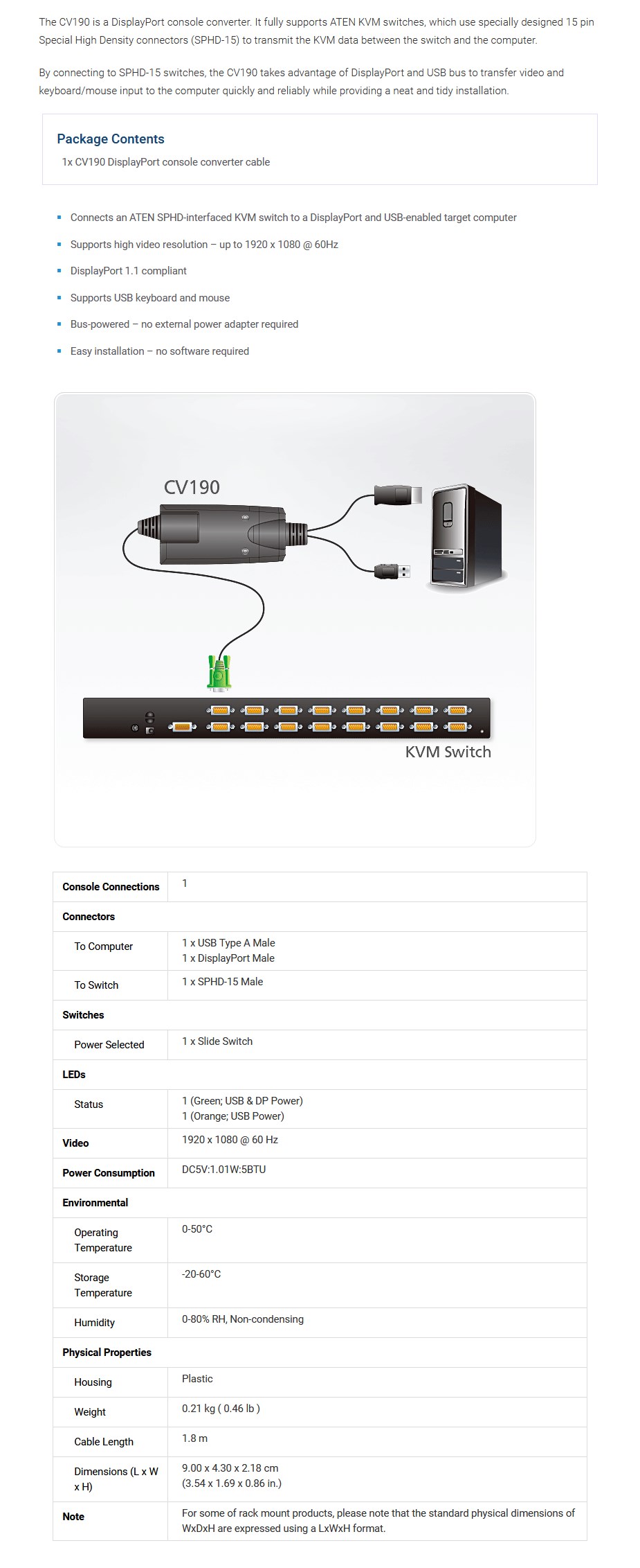 Aten CV190 DisplayPort Console Converter - Overview 1