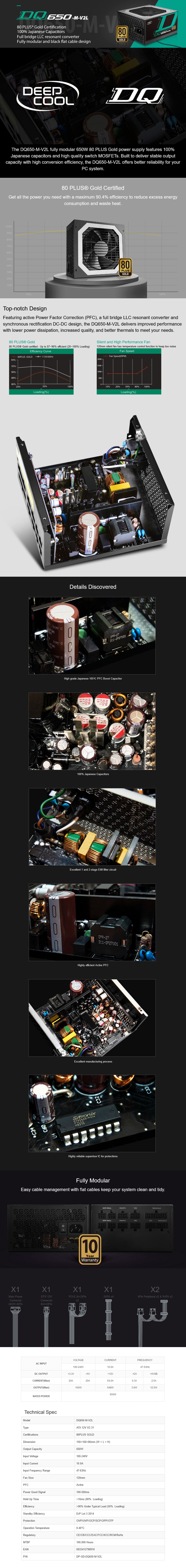 Deepcool DQ650-M-V2L 650W 80 PLUS Gold Fully Modular Power Supply - Black - Overview 1