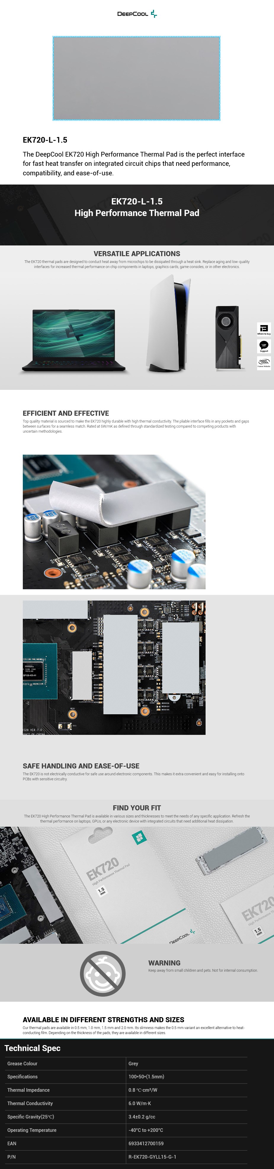 DeepCool EK720 High Performance Thermal Pad Large EK720 L1.5 Mwave