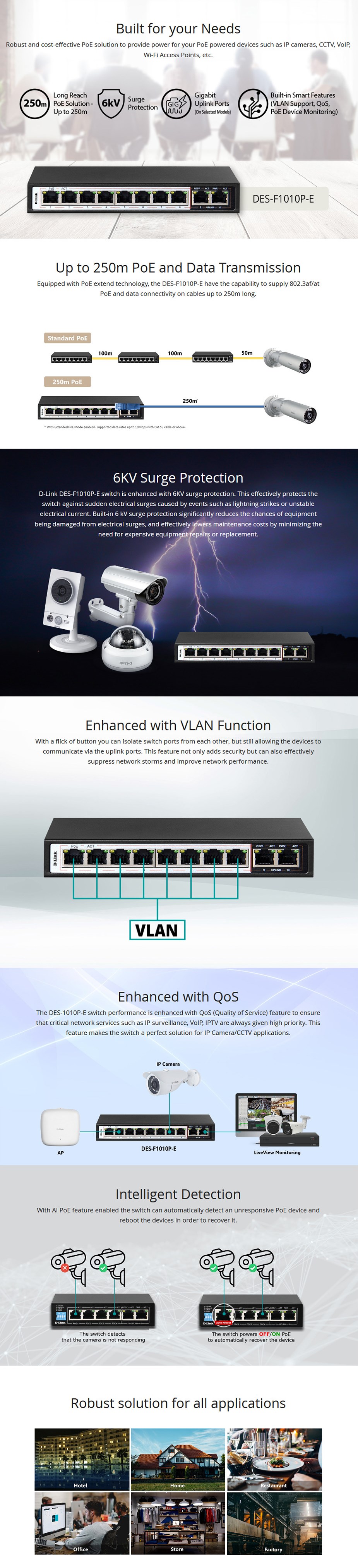 D-Link DES-F1010P-E 10-Port PoE Switch with 8 PoE Ports/2 Uplink Ports - Overview 1