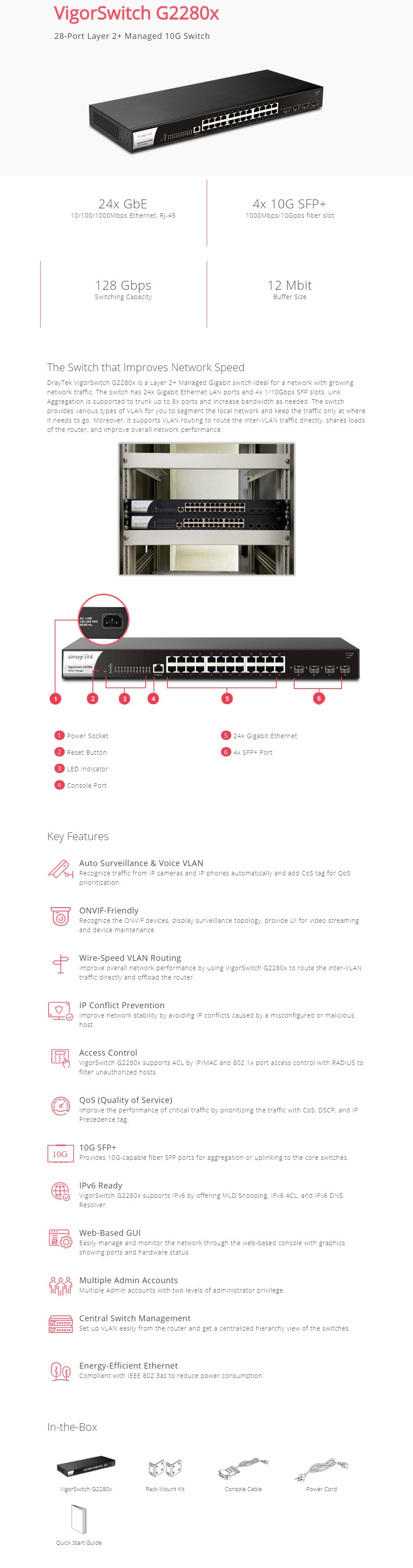 DrayTek VigorSwitch G2280x 28-Port Layer 2+ Managed 10Gb Switch - Overview 1