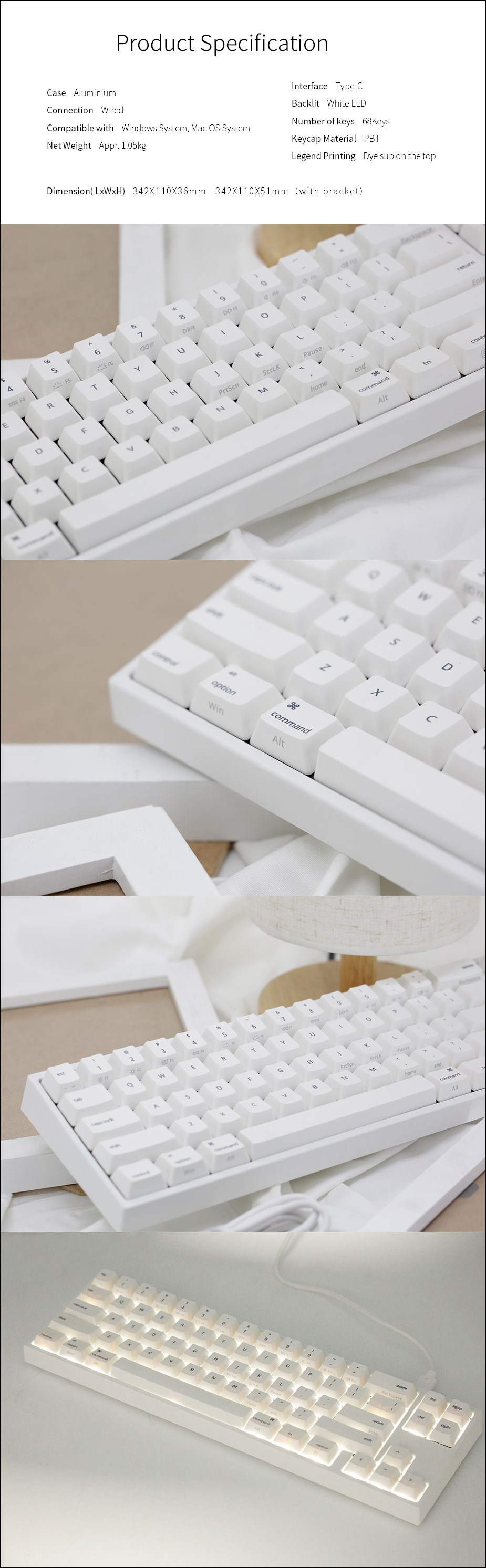 Ducky MIYA Pro Mac Mechanical Keyboard Cherry MX Red MY68CR2W/WWM2A