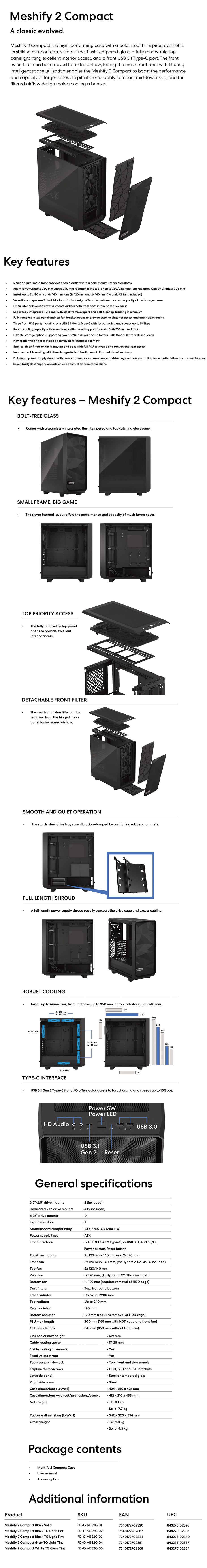 Fractal Design Meshify 2 Compact TG Mid-Tower ATX Case - Black - Dark Tint - Desktop Overview 1