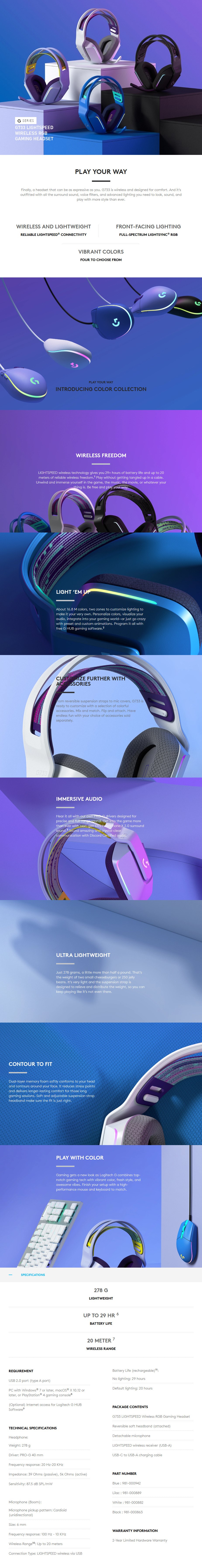 G733 LIGHTSPEED Wireless RGB Gaming Headset - Overview 1