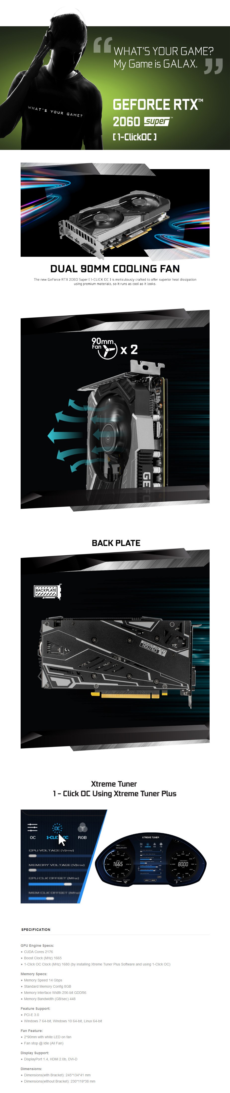 GALAX GeForce RTX 2060 SUPER 1-Click OC V2 8GB Video Card - Overview 1