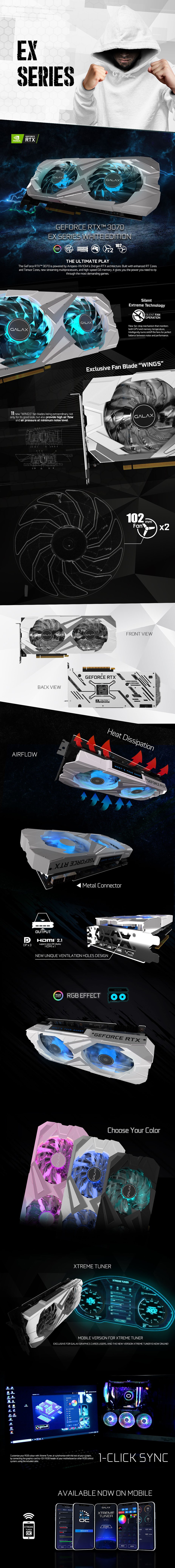 GALAX GeForce RTX 3070 EX 1-Click OC 8GB Video Card White RTX