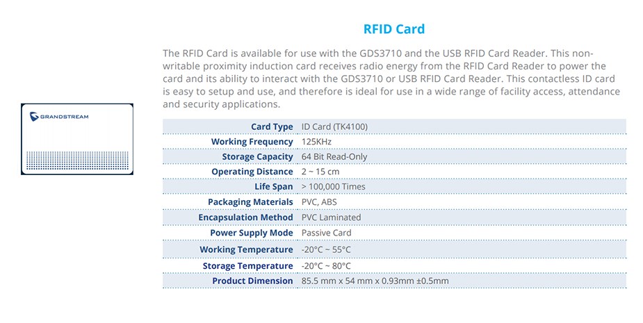 Grandstream GDS37X0-CARD RFID Coded Access Card Accessory for GDS3710 - Overview 1