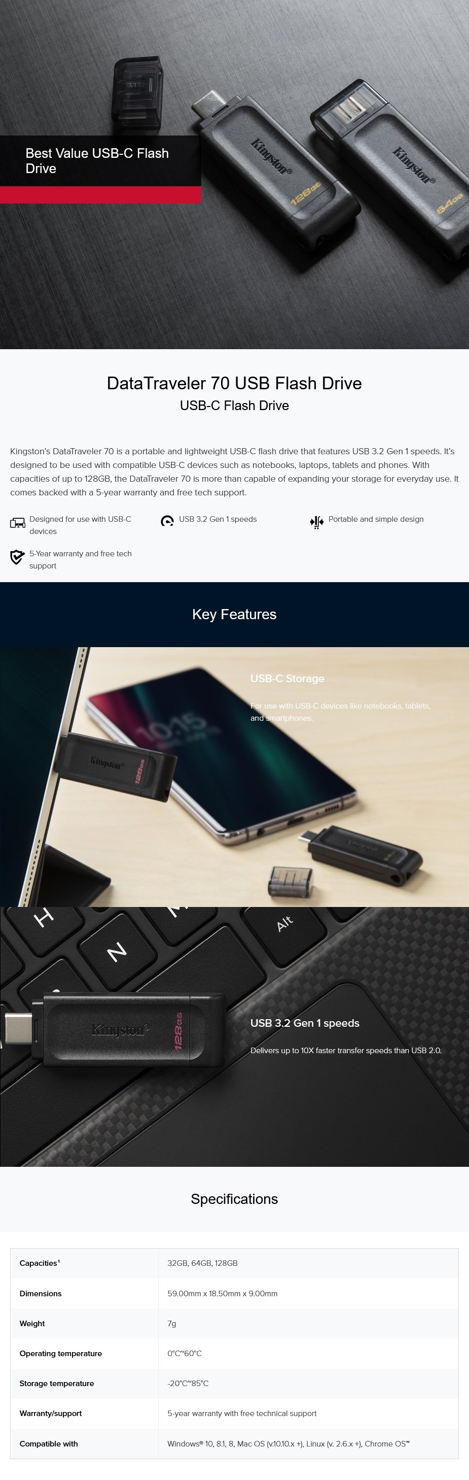 Kingston DataTraveler 70 USB Type-C Flash Drive - Overview 1