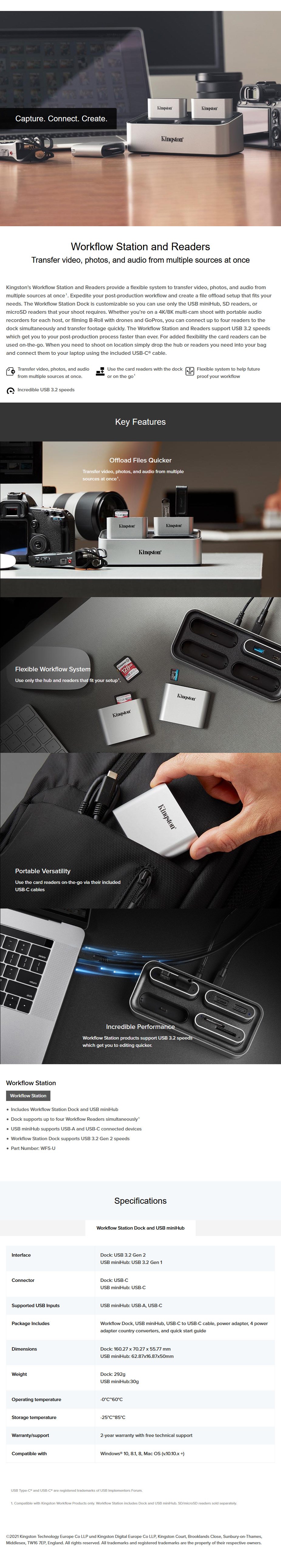 Kingston WFS-U Workflow Station Dock Memory Card Reader with USB miniHub - Desktop Overview 1