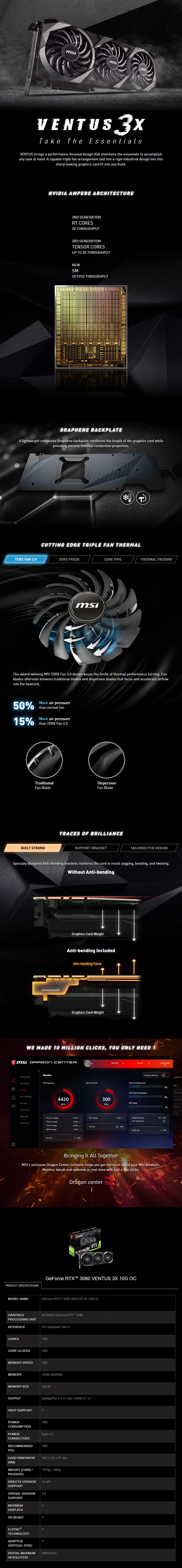 Msi Geforce Rtx 3080 Ventus 3x 10g Oc Next Gen Graphics Card