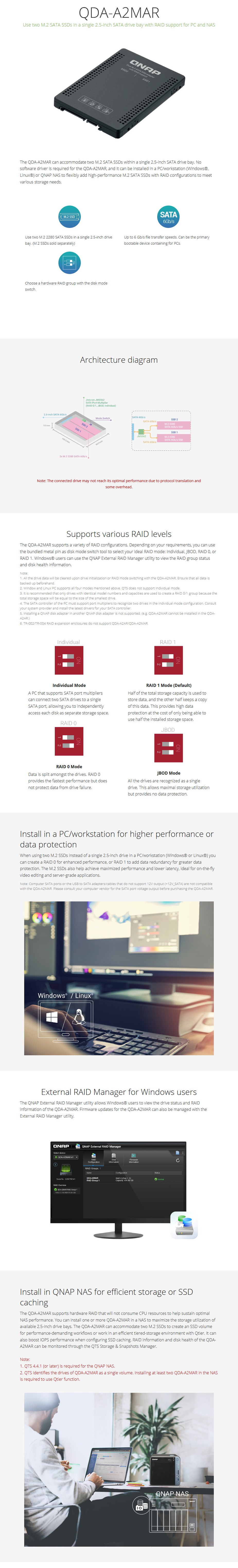 QNAP QDA-A2MAR 2 Slot M.2 SATA to 1 Slot 2.5