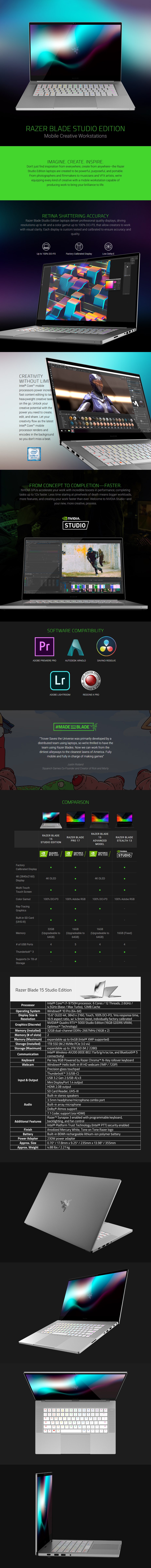 Razer Blade 15 Studio 15 6 4k Oled Laptop I7 32gb 1tb Quadro Rtx 5000 W10 Touch Rz09 03135em3 R3u1 Mwave Com Au