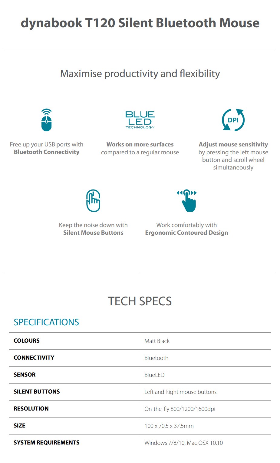 Toshiba Dynabook T1 Wireless Bluetooth Optical Silent Mouse Matte Black T1 Mwave Com Au