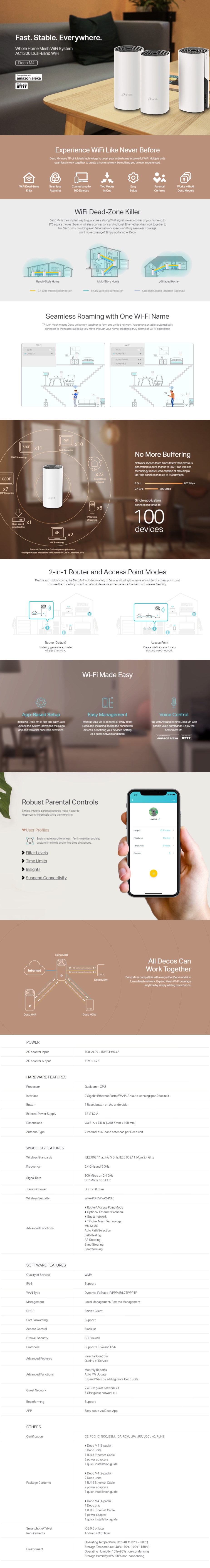 TP-Link Deco M4 AC1200 Whole Home Mesh Wi-Fi Router System - 3 Pack - Overview 1
