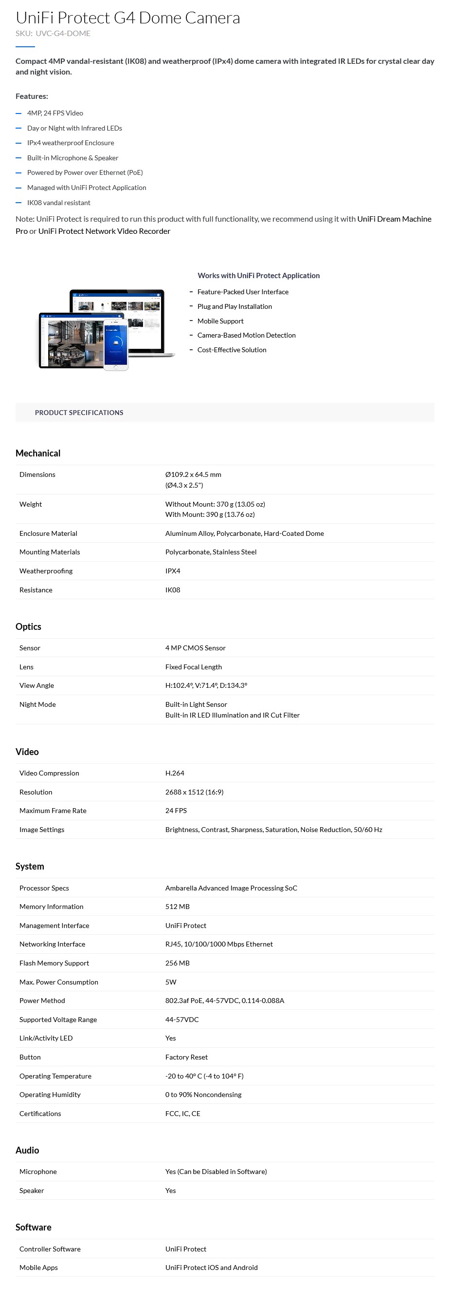 Ubiquiti Networks UniFi Protect UVC-G4-DOME 4MP H.264 Dome Surveillance Camera - Desktop Overview 1