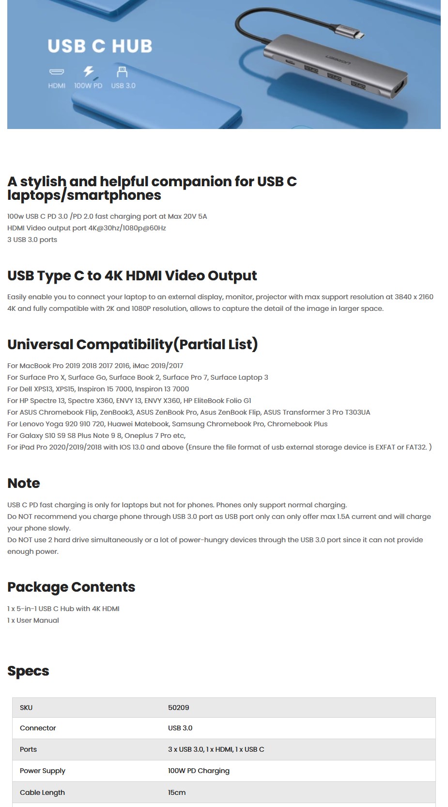 Ugreen 50209 Type-C 5-in-1 Adaptor - Overview 1