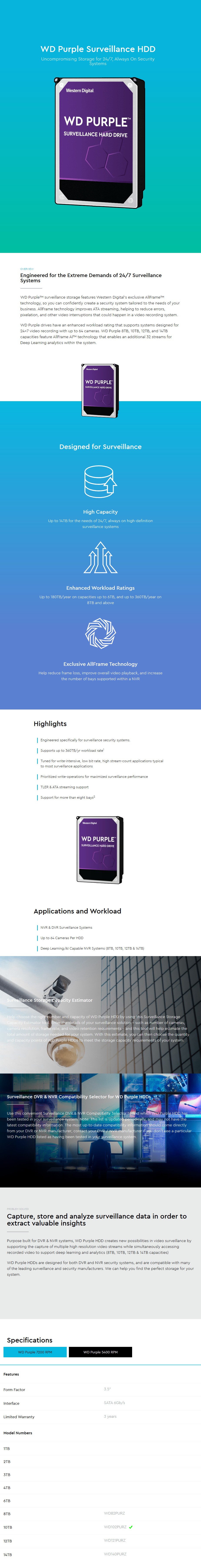 WD WD102PURZ 10TB Purple 3.5" SATA3 Surveillance Hard Drive - WD102PURZ ...